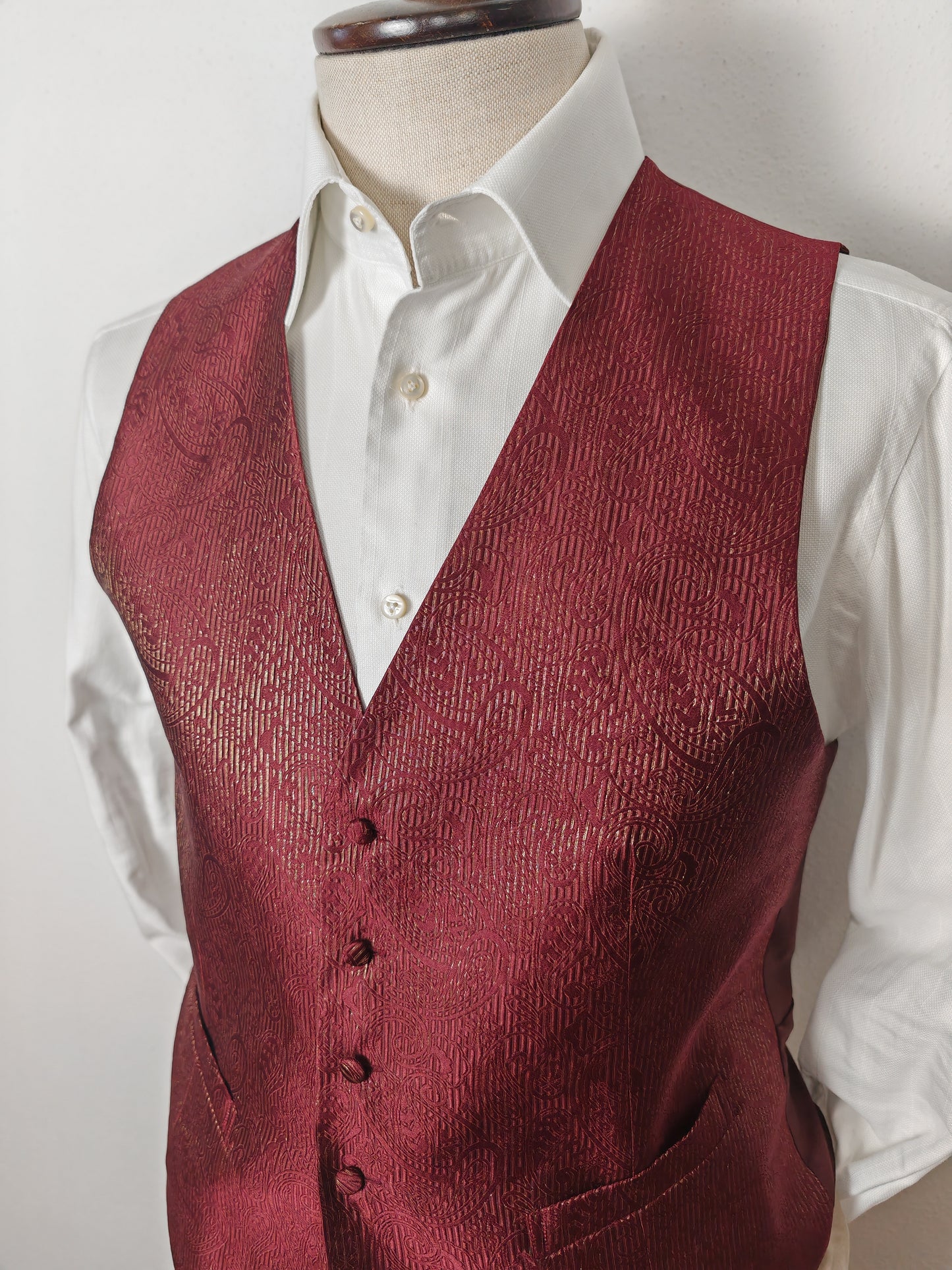 Panciotto anni '80 in pura seta canneté damascata - M