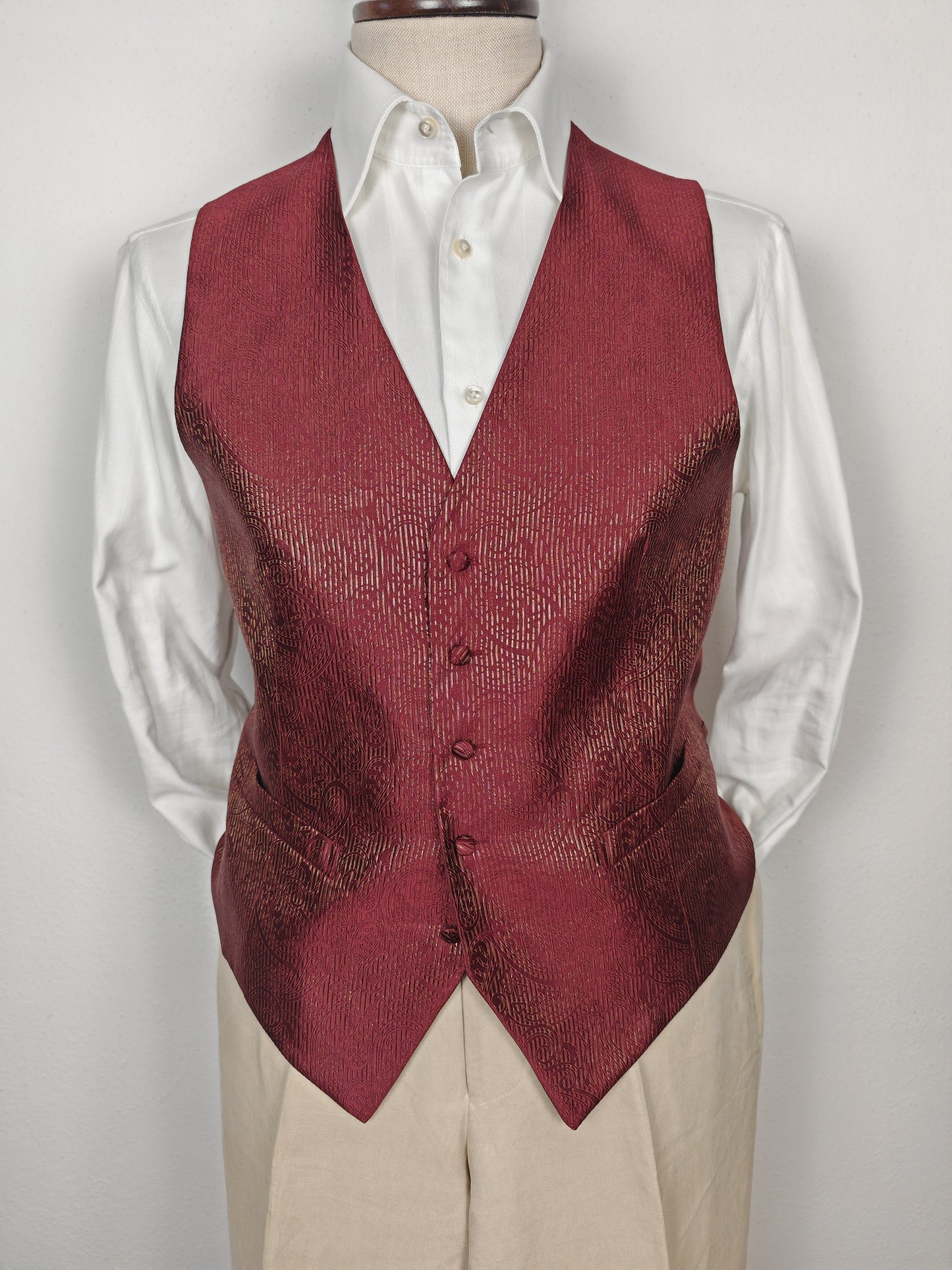 Panciotto anni '80 in pura seta canneté damascata - M