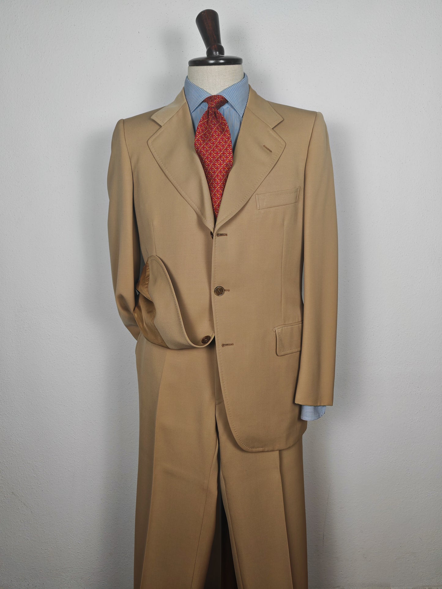 Completo anni '70 in twill di lana beige - tg. 50/52