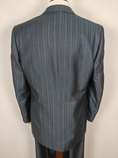 Completo anni '80 blu in pura seta shantung Marzotto - tg. 50