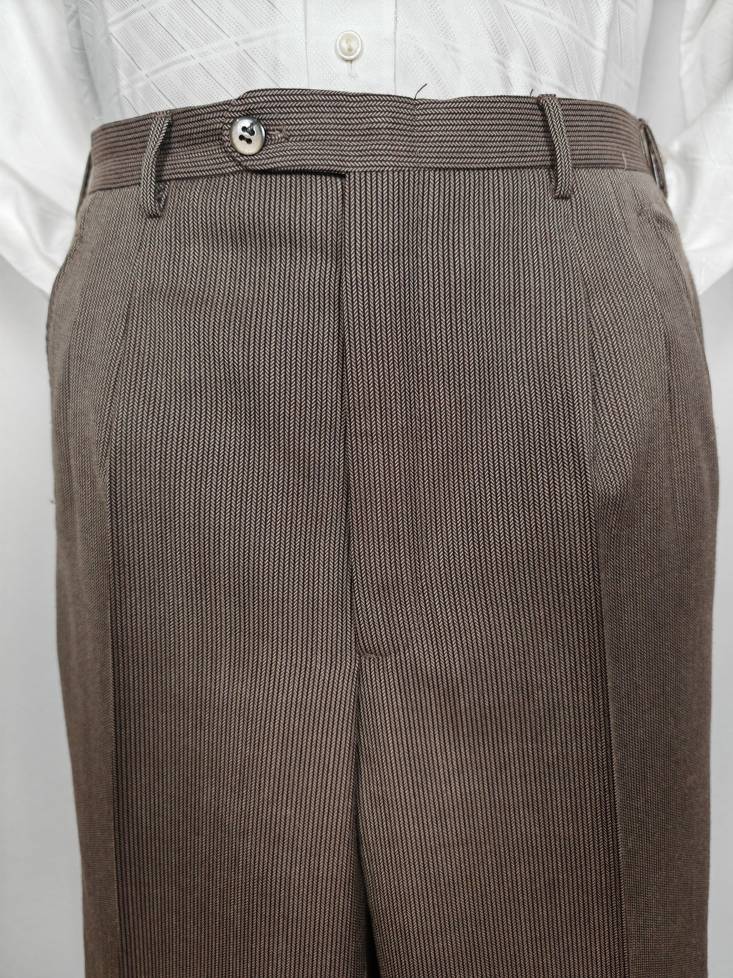 Completo 3 pezzi svasato anni '70 marrone spigato - tg. 44