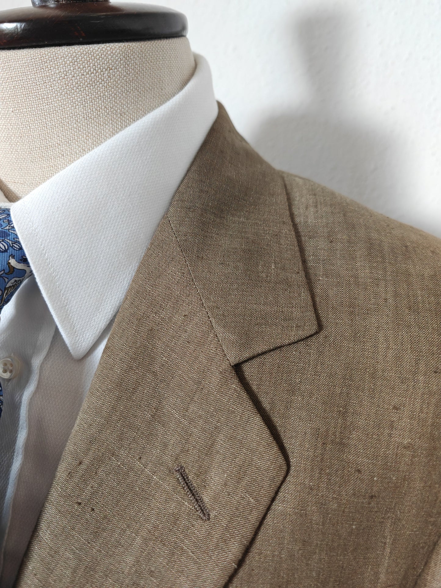 Pure linen suit in tobacco brown, deadstock - size 50 ITA