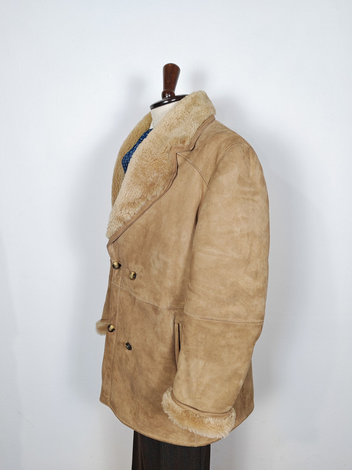 Montone shearling anni '70 doppiopetto color cammello - L/XL