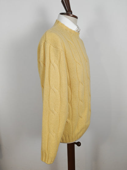 Maglione giallo a trecce in pura lana Shetland - tg. M/L