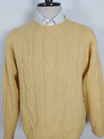 Maglione giallo a trecce in pura lana Shetland - tg. M/L