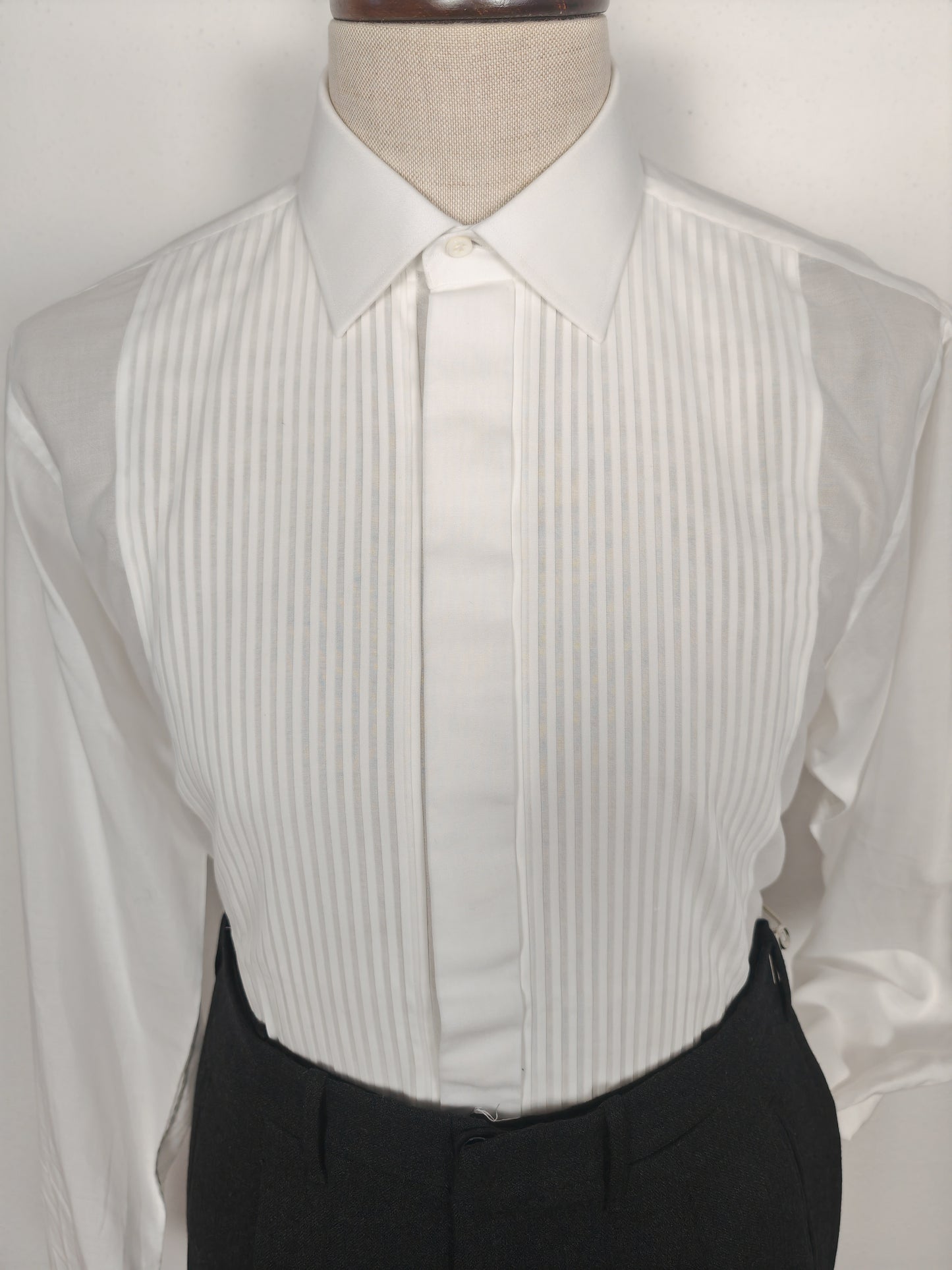 Camicia da smoking anni '70/'80 con sparato plissettato - tg. L collo 41