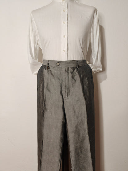 Pantalone anni '90 in pura seta shantung, nuovo fondo magazzino - tg. 50