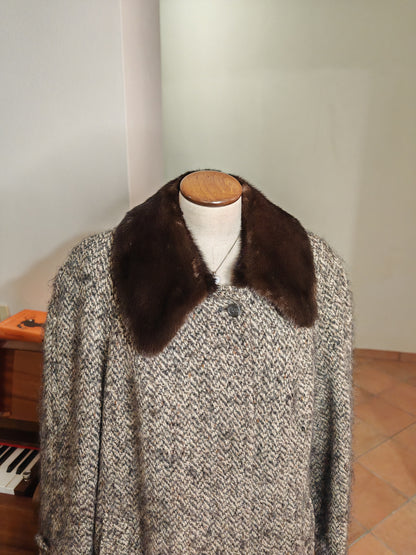 Cappotto Burberrys anni '80 in Irish tweed collo visone - tg. 46