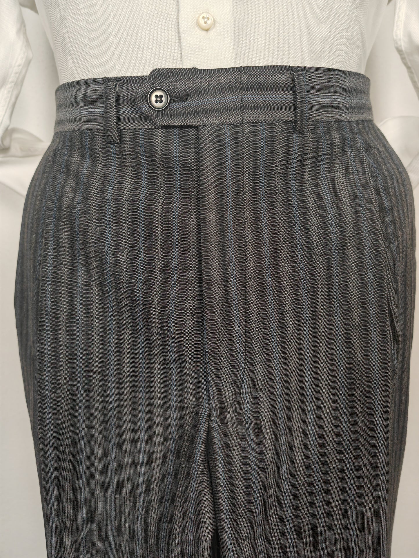 Completo anni '70/'80 tessuto Marzotto grigio a righe fresco lana - tg. 54/56