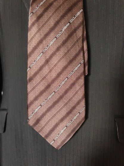 Dolce & Gabbana, striped tie with logos