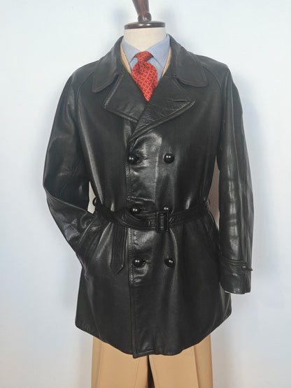 Giacca in pelle doppiopetto anni '50/'60 stile biker/militare - tg. 46-50