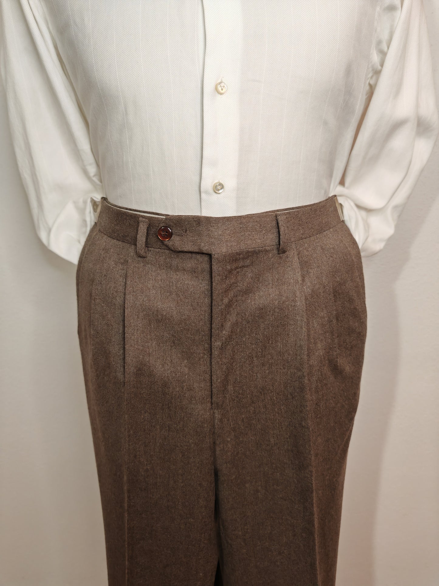 Pantalone anni '70 marrone tabacco in flanella di lana - tg. 44/46